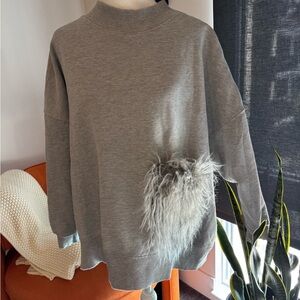 Zara Gray Knit Sweater with Front Pocket